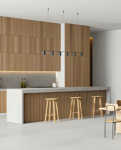 Cocina de concreto con alacena de madera