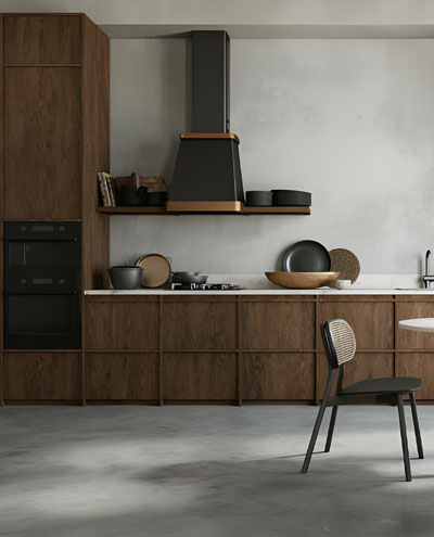 Cocina de concreto con puertas de madera