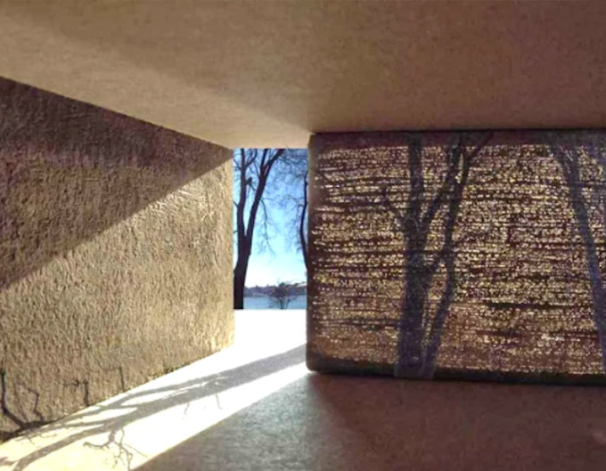 Muro de concreto translúcido permite ver las siluetas de un árbol Muro de concreto translúcido permite ver las siluetas de un árbol