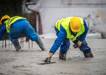 Personal realizando el proceso de fraguado en una construcción