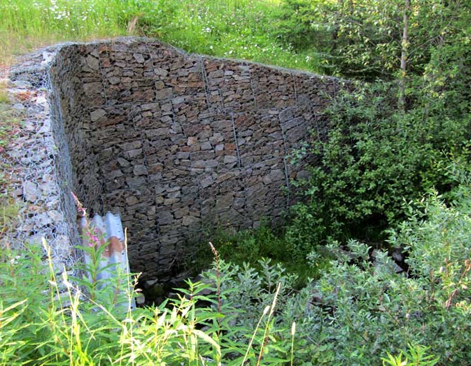 Muro de contención construido con cemento en un terreno boscoso
