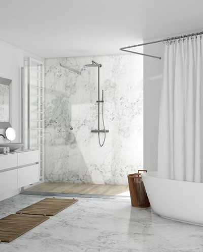 Porcelana color blanco colocada en piso de baño