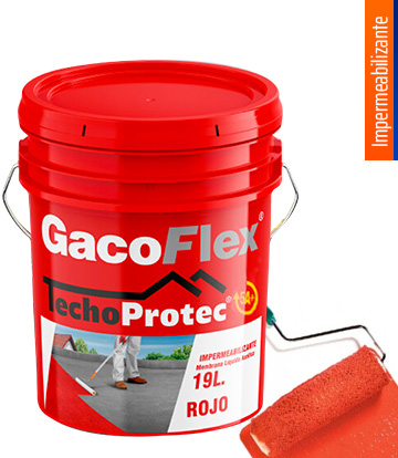Cubeta de impermeabilizante GacoFLex con rodillo aplicando el producto