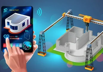 Esquema del proceso de impresión 3D en construcción administrado por una tablet